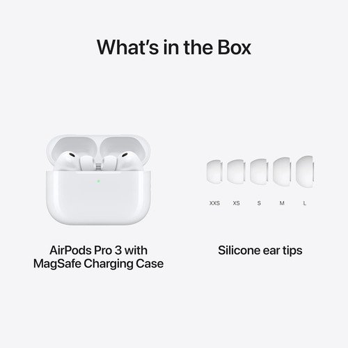 Apple Airpods Pro 3 with the world’s best in‑ear Active Noise Cancellation.
