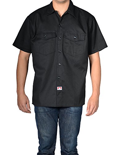 Ben Davis Men's Short Sleeve Solid Button-up Shirt with 2 Front Pockets (XLarge Black)