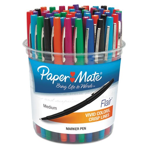 Paper Mate 4651 Point Guard Flair Bullet Point Stick Pen Assorted Ink 1.4mm 48 Pens/Set