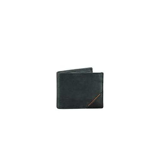 American Bison Cowhide Bifold Wallet RFID-Blocking Slim Leather Wallet with Center ID Flap & Card Slots Black