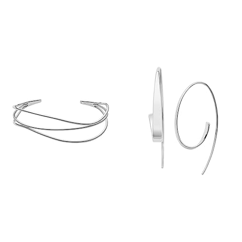Skagen Womens Kariana Silver Stainless Steel Cuff Bracelet Womens Kariana Silver Stainless Steel Hoop Earrings
