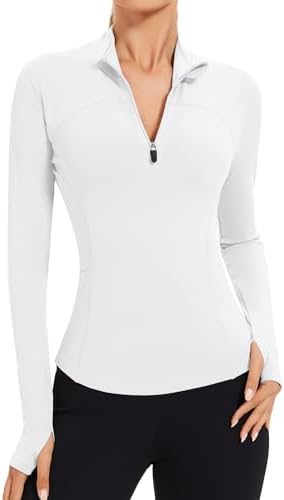 AKEWEI Womens Long Sleeve Workout Tops Quarter Zip Pullover Quick Dry Crop Athletic Slim Fit Yoga Shirts