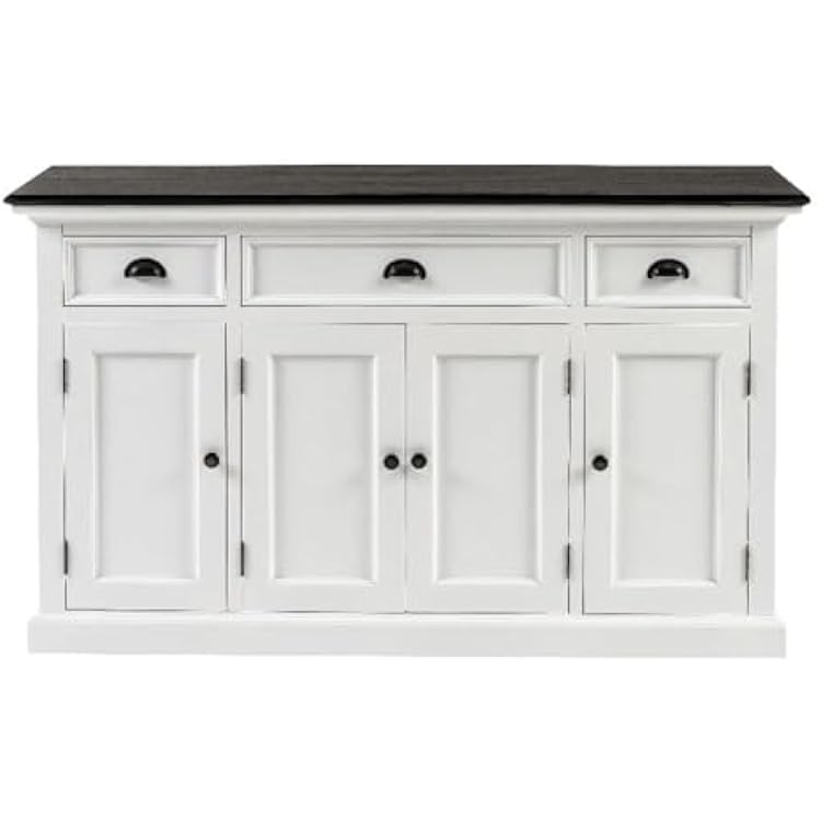 NovaSolo Halifax Mahogany Wood Buffet with 4 Doors 3 Drawers in White