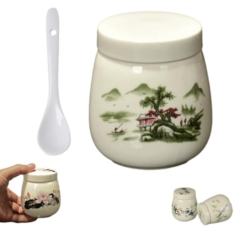 Coddled Egg Cups, Coddled Egg Cups with Lids, Vintage Ceramic Soft Boiled Egg Cooker, 220ml Porcelain Egg Coddler with Lid, Retro Table Treasure Chawanmushi Steamed Eggs Dish E