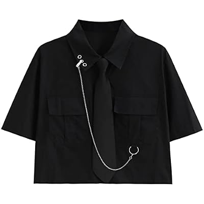 GAI Womens Alt Emo Button Down Shirt Gothic Blouse Techwear Dark Academia Preppy Clothes Aesthetic Japanese Harajuku Streetwear L,D