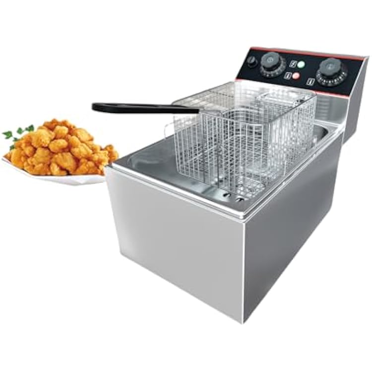 Commercial Deep Fryer, 11.5 QT11 L Electric Deep Fryer with Single Basket and Lid, Stainless Steel Deep Fryer with Temperature Control for Restaurant or Home Use, 1500W