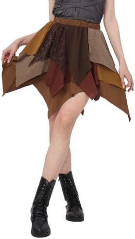 Renaissance Scrappy Asymmetrical Short Skirt High Waist Long Splicing Dress for Womens Medieval