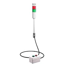 ATEPR-10-RG-Z, Andon Light, Remote Push Button Control Box, w/10ft Cable, 9.45" Pole w/L Bracket, Red Flashing & Buzzer, Green Steady, Adjustable 10-100dB Buzzer, 110VAC, 6ft Power Cord