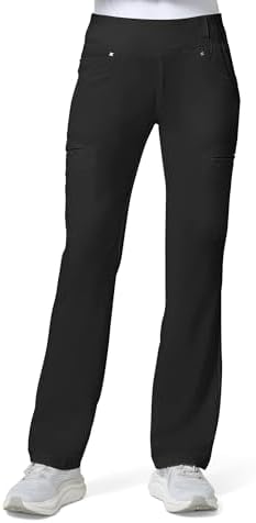 Cherokee Scrubs for Women Mid Rise Straight Leg Scrub Pants For Women Pull-on Bottoms with 6 Pockets & 360 Stretch - CK002