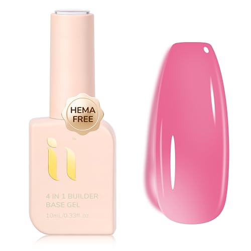 Hema Free Rubber Builder Base Gel Polish, Vegan TPO Free Hema Free, for Strengthens Damaged Thin Nails Strengthen Apex Building Extension, LED UV Curing Thickening & Repair