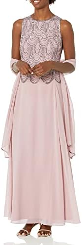 J Kara Womens Plus Size Sleeveless Beaded Pop Over Long Dress with Scarf