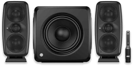 IK Multimedia iLoud MTM MKII Pair with ARC Mic & iLoud Sub Bundle, 25Hz Compact Reference Speaker System with ARC X Calibration for Mixing, Production & DJ Setup