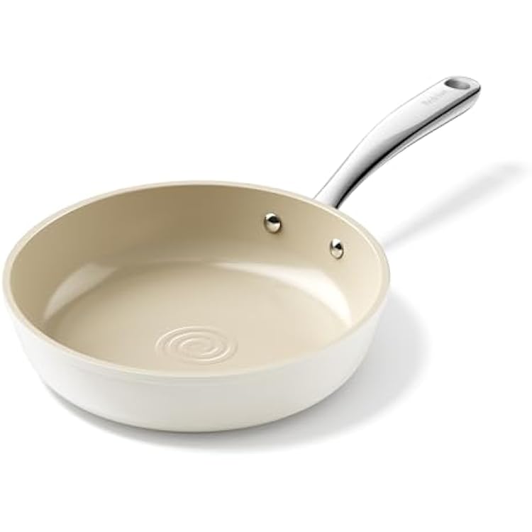 Redchef Ceramic Non Stick Frying Pans, Nonstick Frying Pan Skillet, Ceramic Egg Pan with Stay Cool Handle, Non Toxic Induction Pan for Cooking, PFOA & PFAS Free, Oven & Dishwasher Safe 8 Beige