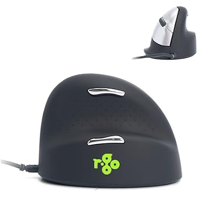 R-Go HE Ergonomic Mouse for big hand, With Break Software, USB-C Wired with USB A Converter, Vertical design, Anti carpal tunnel, Silent Click, Customisable buttons, For WindowsMacOS, BlackSilver