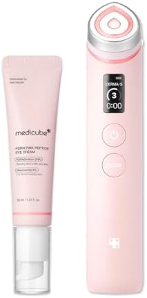 medicube Booster Pro Facial Device & Eye Care Duo: Salmon DNA PDRN Pink Eye Serum and Booster Pro Pink | for Under-Eye Bags and Wrinkles | Retinol and PDRN for Firmer-Looking, Plumper Looking Skin