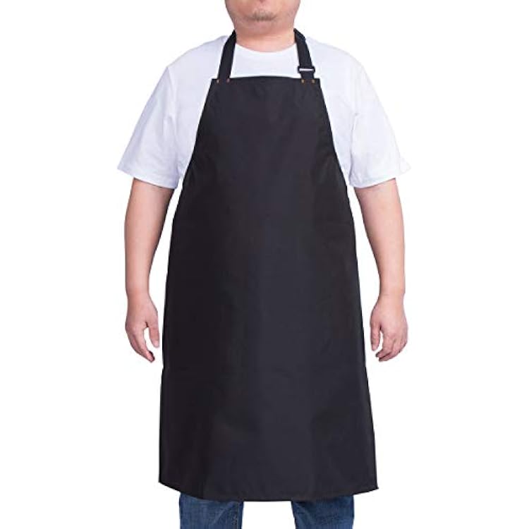 Waterproof Apron for Men and Women, Durable Heavy Duty Extra Long Adjustable Bib Apron for Kitchen Cooking, Dish Washing, Butcher, Dog Grooming, Lab work, Black
