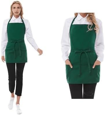 Chef Aprons for Women with 3 Pockets, Kitchen Work Apron for Cooking, Cotton Short BBQ Apron with Ultra-Long Belt