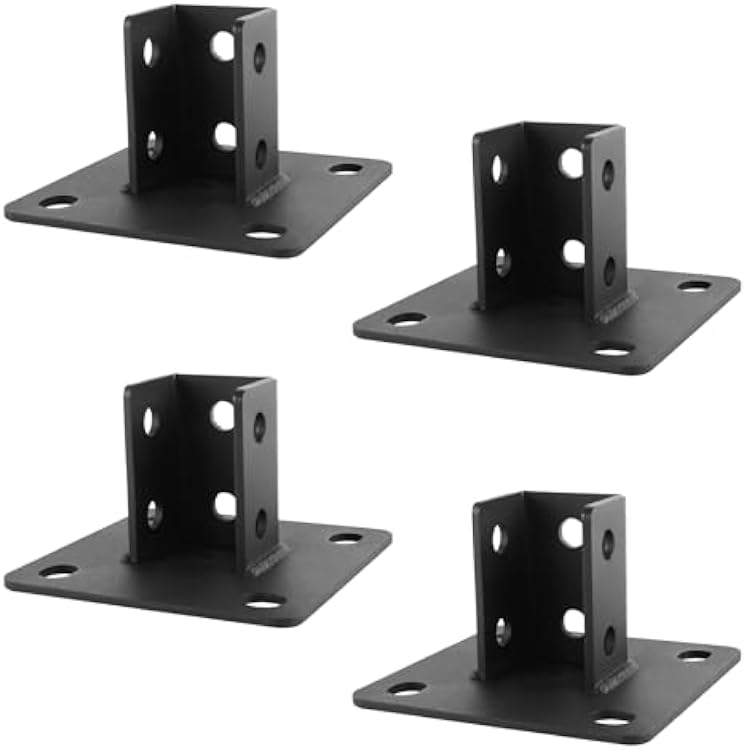 4 PCS Heavy Duty Channel Post Base for 1-58 Strut Channel with 4 Mounting Holes,Carbon Steel Q235B Black Powder-Coated Heavy-Duty Support ,Side Orientation