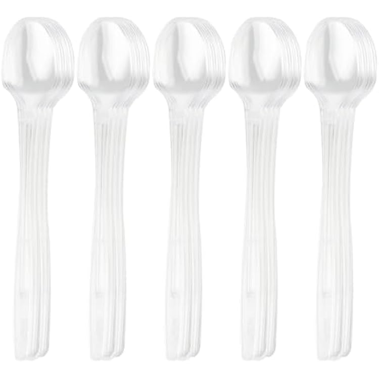 Clear Plastic Spoons, 8.25 Heavy Duty Disposable Spoons, Long Handle Spoon, Plastic Cutlery for Cocktail Stirring Dessert Milkshakes Ice Cream Tea and Floats 36 Pack