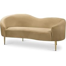 Meridian Furniture 659Camel-L Ritz Collection Modern | Contemporary Upholstered Loveseat with Rich Camel Velvet, Gold Metal Legs, Curved Contemporary Design, 67" W x 31.75" D x 30.5" H, Camel