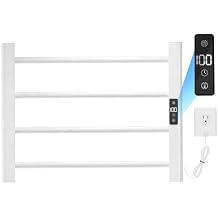 Heated Towel Warmer Rack for Bathroom, 4-Bar Electric Towel Warmer with Timer & Thermostat, Wall Mounted or Freestanding, White