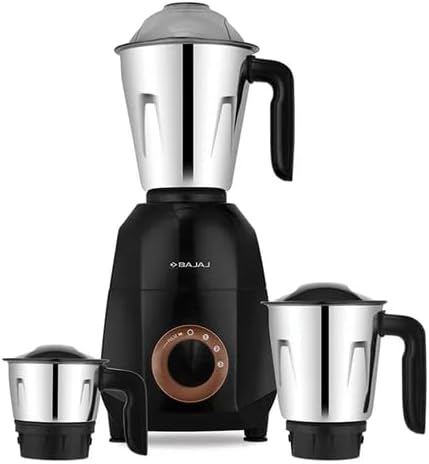 Bajaj Ninja Quartz Mixer Grinder Indian Mixer Grinder 750 Watts|3 Stainless Steel Jars for Efficient Grinding and Mixing |Free International Adaptor|