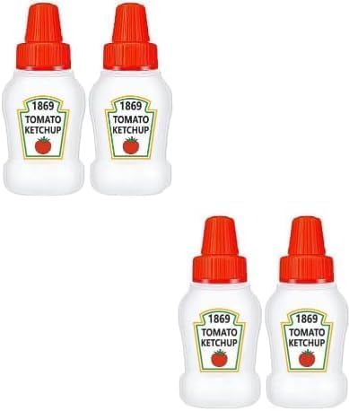 Dwang 4 Pieces Mini Ketchup Bottle for Bento Box Accessories, 1 oz Condiment Squeeze Bottles Empty Plastic Salad Dressing Container Tomato Ketchup Condiments Squirt Squeezable Jar for Sauces Syrup