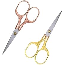 Small Sewing Scissors, 2-Pack Sharp Precision Craft Scissors with Vintage Pattern for Sewing, Embroidery, Eyebrow & Nose Hair Trimming, Gold & Rose Gold