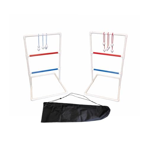 Premium Da Ladder Ball Set, Outdoor Lawn Toss with Real Golf Ball Bolas, PVC Frame, Carrying Bag, Red White and Blue, Made in USA