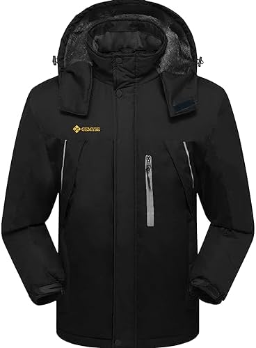 GEMYSE Mens Windproof Ski Jacket Warm Raincoats Snowboarding Hooded Parka With Multi-Pockets