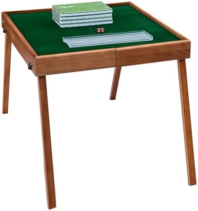 Portable Wooden Folding Table with Mahjong Tiles, Accessories for Indoor and Outdoor Entertainment