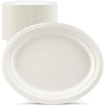 Mat Board Center, 12.5x10 Inch, 500-Count, Compostable Plates, Natural Bagasse (Sugarcane Fiber), Everyday Tableware - Disposable - Oval Shape - Microwave-Safe - Gluten-Free - Eco-Friendly