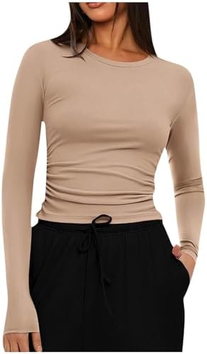 Womens Long Sleeve Baselayer Tops Slim Fit Long Sleeve Crewneck Undershirts Solid Color Casual Going Out Tops