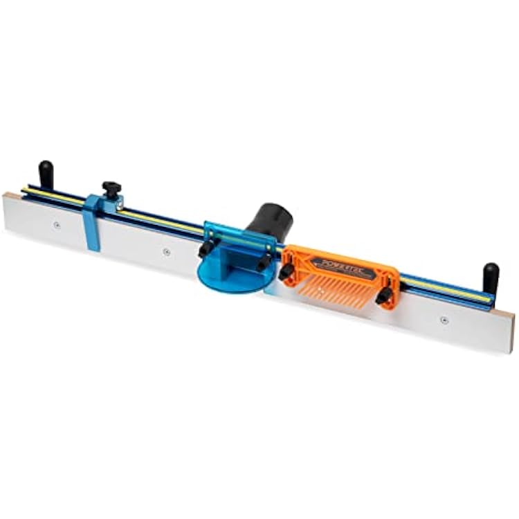 POWERTEC Router Table Fence System 3-12 Tall 32 Long, Router Fence Kit with Adjustment Knob, Aluminum Flip Stop, Measuring Tape, Feather Board, Bit Guard, and Built-In 2-12 Dust Port - 71655