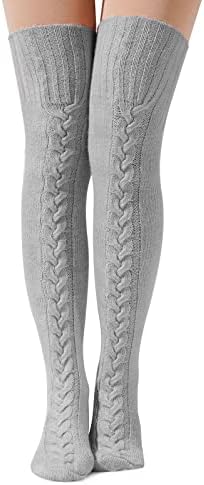 Moon Wood Wool Thigh High Socks Over the Knee Socks Thigh High Stockings Extra Long Boot Thick Socks Leg Warmers for Women