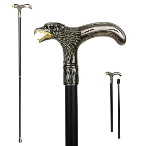 Eagle Head Cane Men Walking Stick - Eagle Walking Stick for Men, Seniors Balance - Collapsible 2 Pc Travel Canes for Mobility, Stability, Knee Support- Elderly Assistance Products - 37.75, Silver