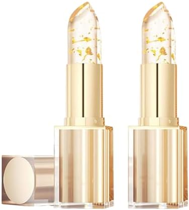 Transferproof Color Changing Lipsticks, Gold Crystal Color Changing Lipsticks, Moisturizer Long Lasting Lip Balm for Women (2pcs)