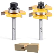 2PCS Tongue and Groove Set 1/4 Inch Shank Router Bit Set, 3 Teeth Adjustable T Shape Wood Milling Cutter