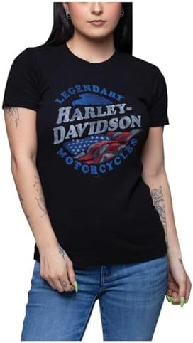 Harley-Davidson Womens Stand Up Crew-Neck Short Sleeve Cotton Tee - Black