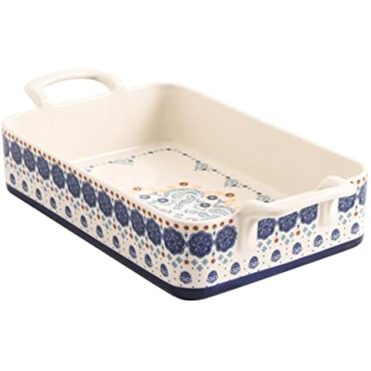 Bico Blue Talavera Stoneware Baking Dish, Lasagna Pan, Large Rectangular Baking Pan, Casserole Dish, Microwave, Dishwasher and Oven Safe