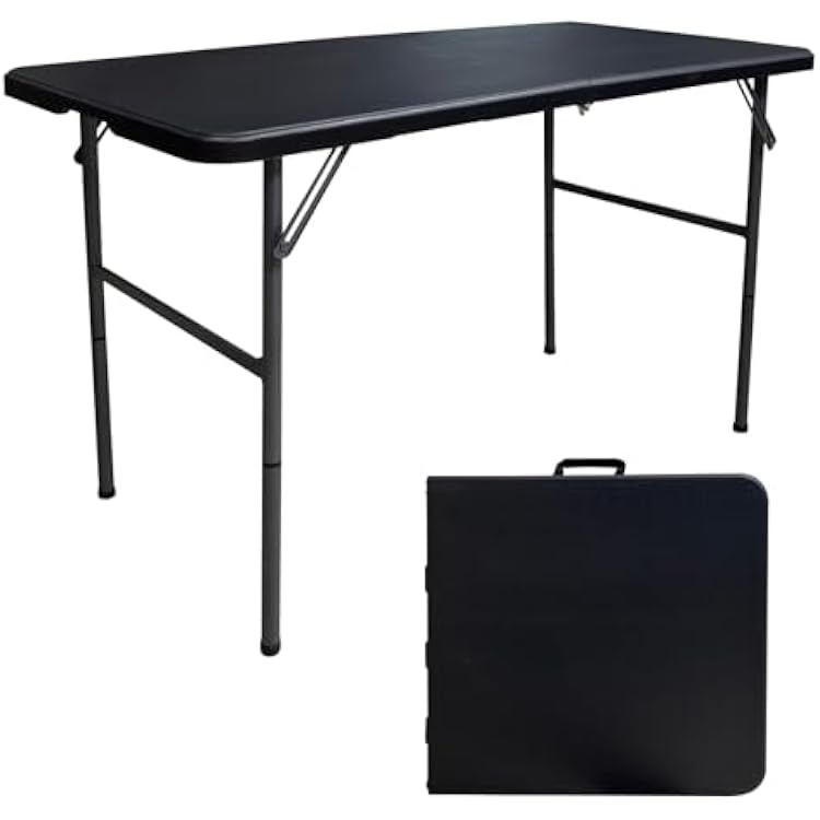 Folding Table 4 Foot Portable Folding Tables Heavy Duty Fold-in-Half Utility Table Small Indoor Outdoor Folding Square Card Table wHandle for Picnic, Party, Camping Black