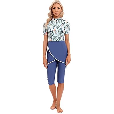 Muslim Swimsuits for Women Modest Full Cover Swimwear Short Burkini Top Pants Hijab Islamic Swimsuit 3Pcs Rashguard