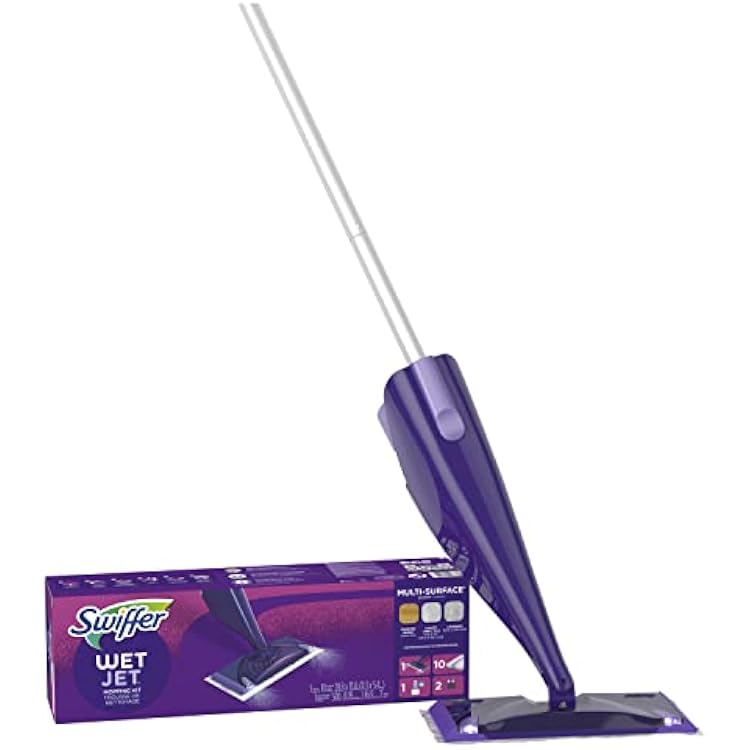 Swiffer WetJet Hardwood and Floor Spray Mopping System Starter Pack, Includes: 1 Electric Mop, 10 Cleaning Pads, Liquid Cleaner, Batteries Included