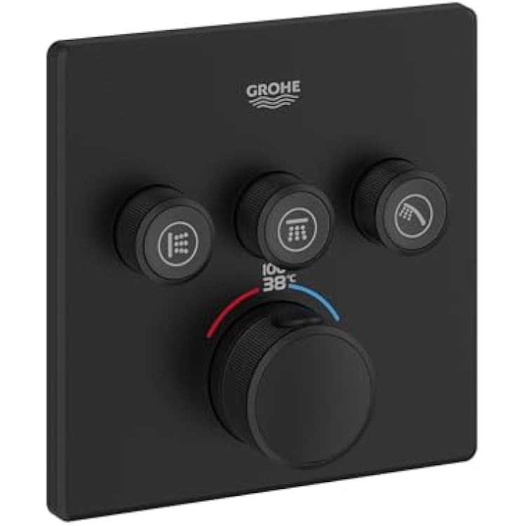 GROHE 291422430 Grohtherm Thermostatic Valve Trim, Triple Function, Matte Black