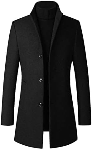 Minibee Mens Trench Woolen Coat Winter Stylish Long Slim Fit Luxury Wool Blend Topcoat Business Down Jacket
