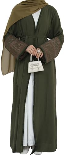 Women Ramadan Muslim Abaya Long Sleeve Embroidered Open Front Cardigan Kimono Turkey Dubai Kaftan