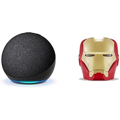 Echo Bundle: Like-New Amazon Echo Dot (newest model) | Charcoal and Limited Edition Marvel Iron Man Stand