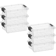 Superio Mini Storage Container Plastic Crayon Box Art Supplies and Sewing Case Stackable Clear Small Organizer for Beads, Stationery, Chalk, and Food, 0.7 Quart, 6 Pack