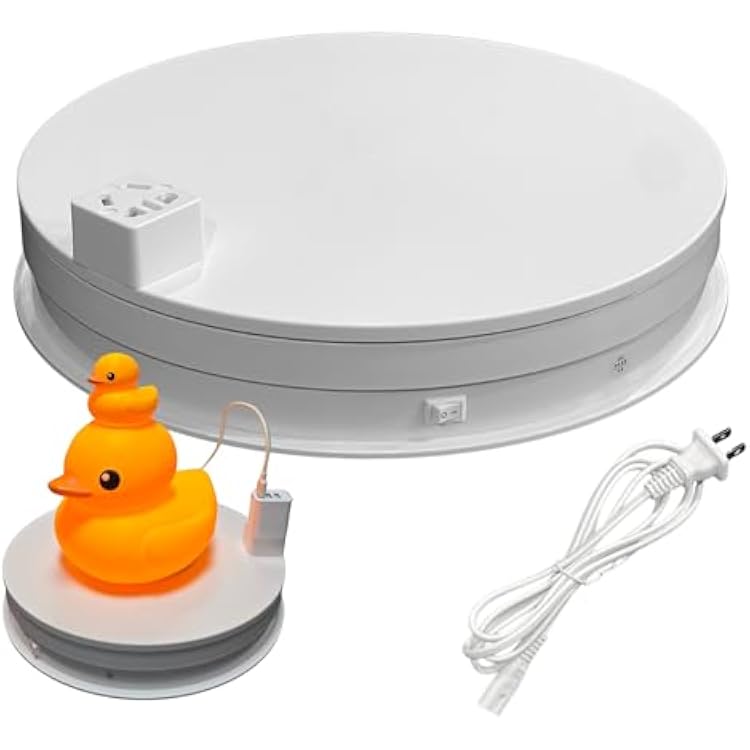 Fotoconic 11.830cm Rotating Display Stand Turntable 55Lbs25kg Load Capacity with AC Socket Power Outlet White