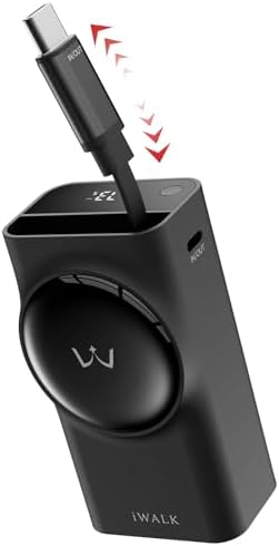 iWALK Portable Charger, 10,000mAh 30W Max Compact Power Bank, Travel Essential Phone Battery Pack with 2.3 ft Retractable Cable for iPhone 1716 Series, iPad, Galaxy, Pixel, and More